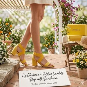 Liz Claiborne Yellow Strappy Block Heel Sandals